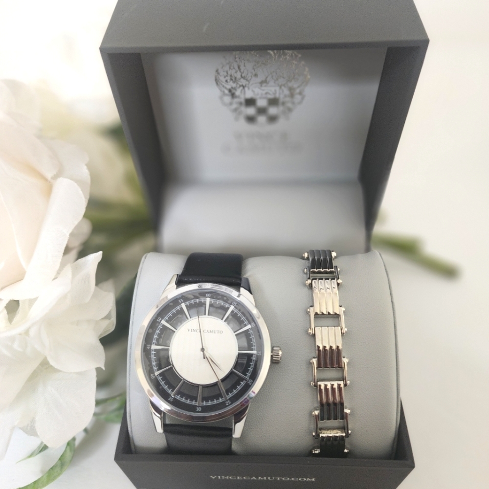 Vince Camuto Stainless Steel Men's Watch & Bracelet Set